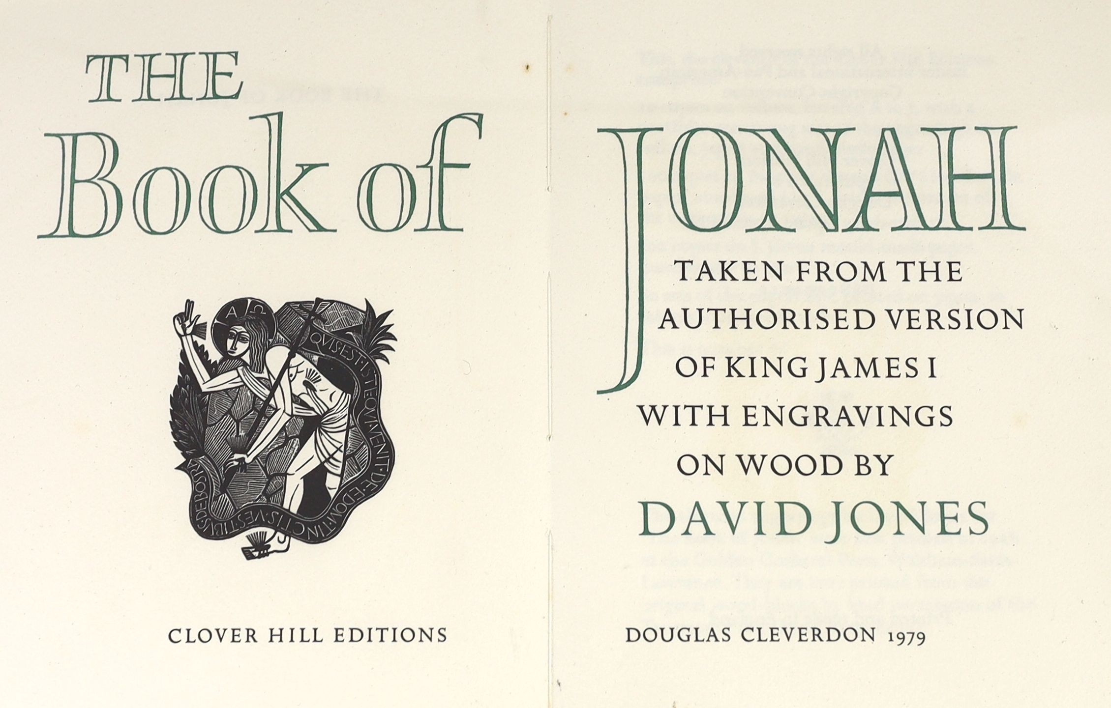 Jones, David [illustrator] - The Book of Jonah… limited edition, No. 41 of 300 printed on J. Green mould-made paper. Numerous wood-cut engravings in the text by David Jones. Quarter cloth and illustrated paper with gilt